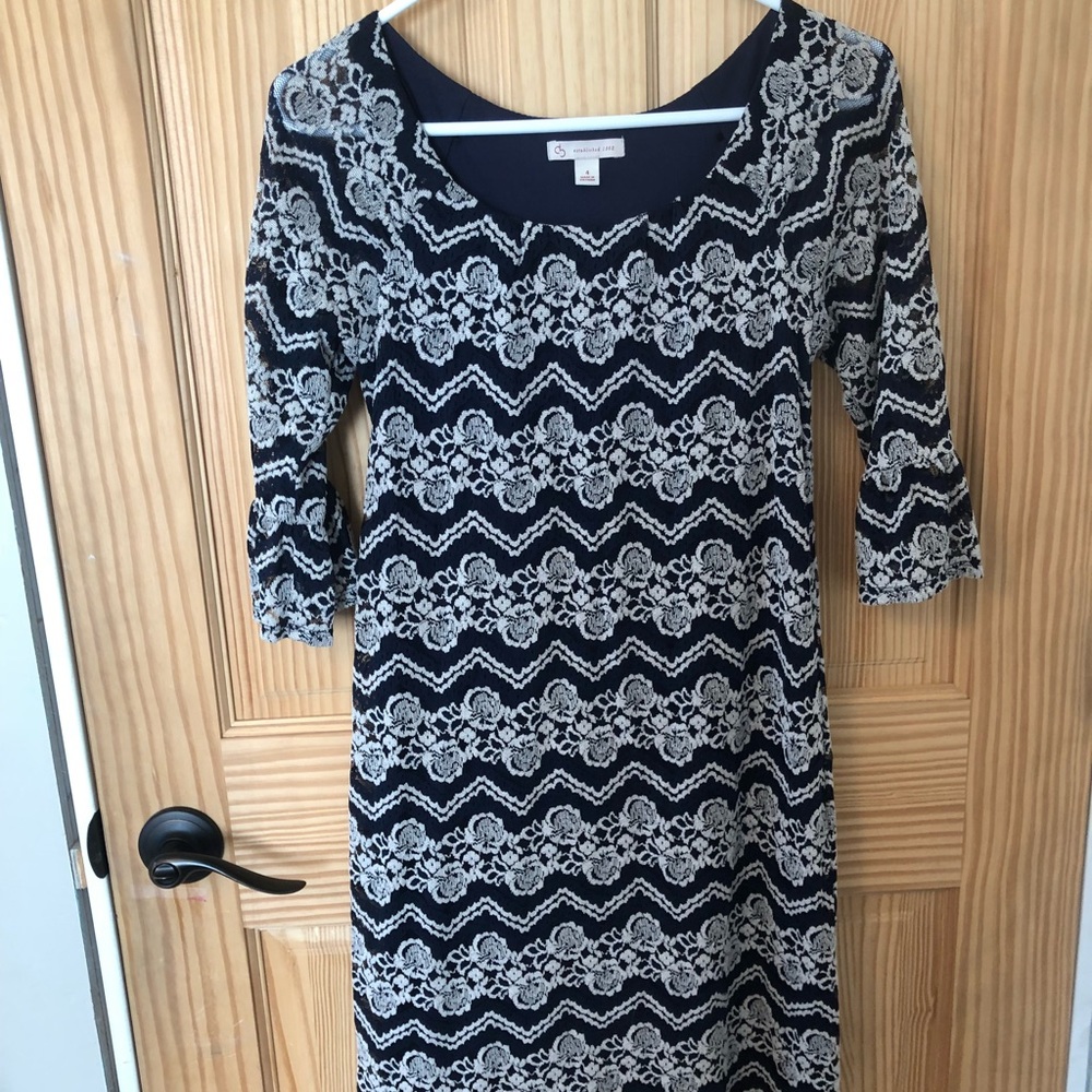 Navy and white lace dress